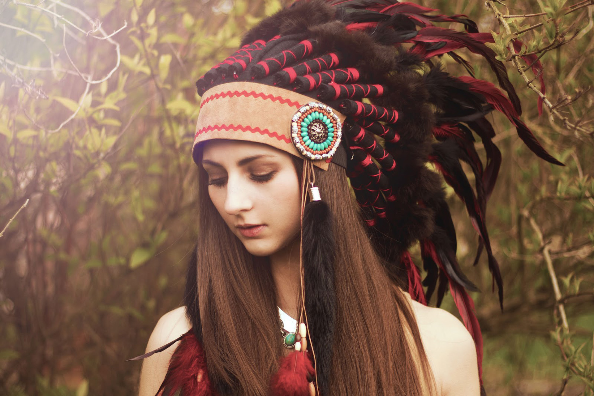 Native Americans, Brunette, Headdress, Women, Strategic 