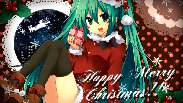 Anime girls anime christmas green hair gifts 1920x1080.