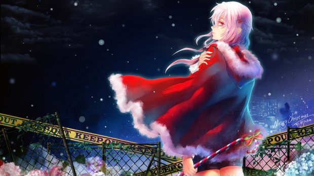 Christmas red dress anime girl wallpaper.