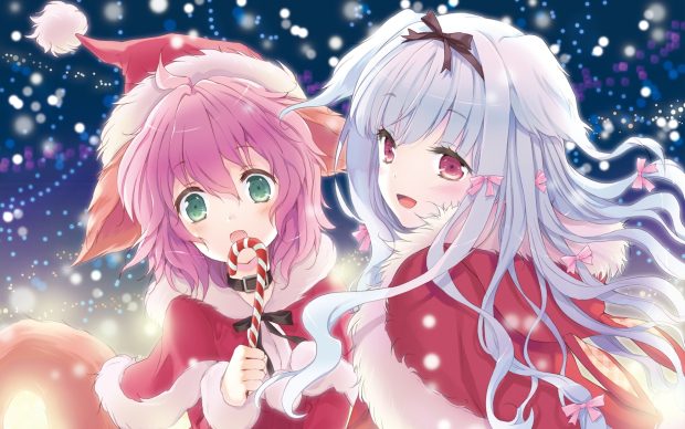 Cute Anime Girl Christmas Wallpaper Celebration HD Desktop Windows.