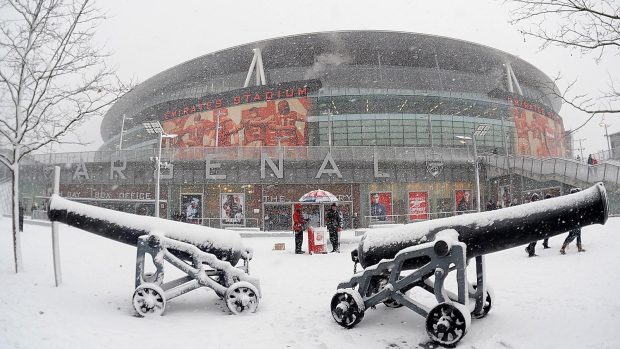 Emirates stadium snow outside background.