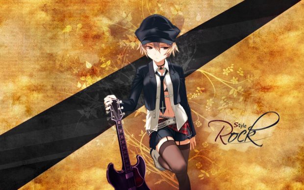 Rock style anime girl HD wallpaper.