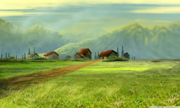 Small Village Drawing HD desktop background.