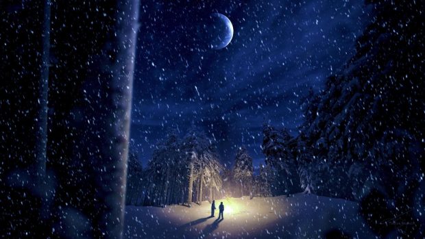 Winter Night In Moonlight Wallpaper for PC.