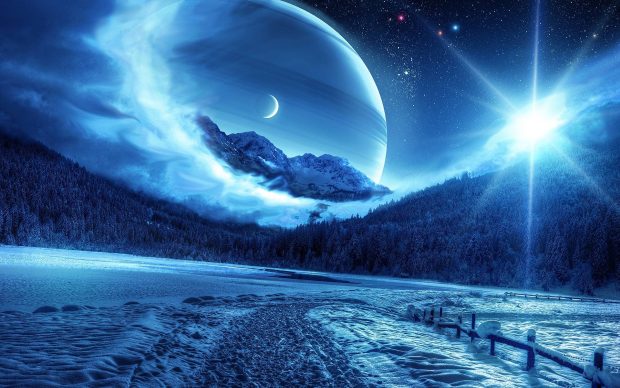 Winter Night In Moonlight Widescreen Wallpaper.