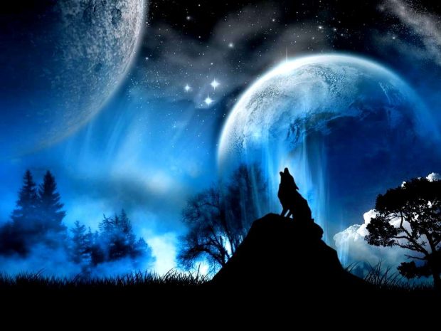 Blue moon and the wolf background