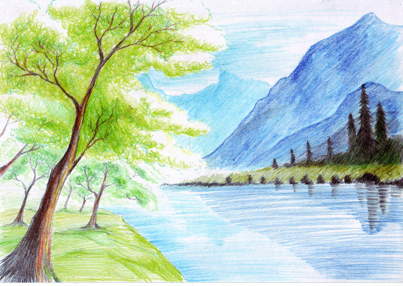 Landscape color drawing HD Wallpaper 