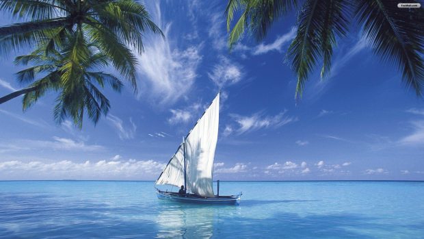 Boat on the Blue Sea Wallpaper HD.