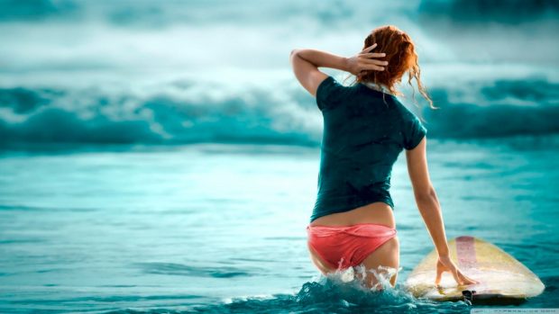 Girl And Blue Sea HD wallpaper desktop backgroun.