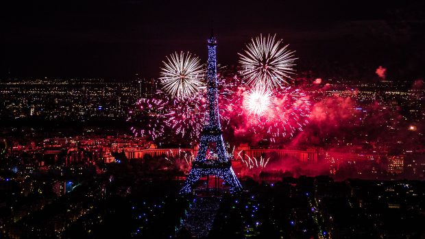 Awesome fireworks on Paris city Eiffel Tower download best desktop hd widescreen wallpapers for free