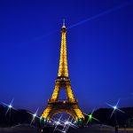 Eiffel Tower in Night with blue sky