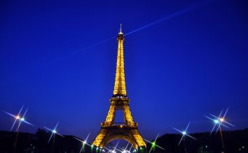 Eiffel Tower in Night with blue sky
