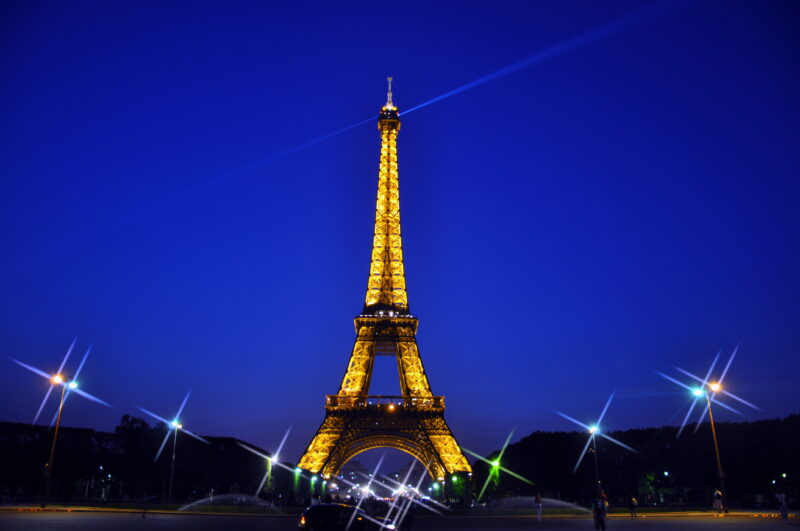 Eiffel Tower in Night with blue sky