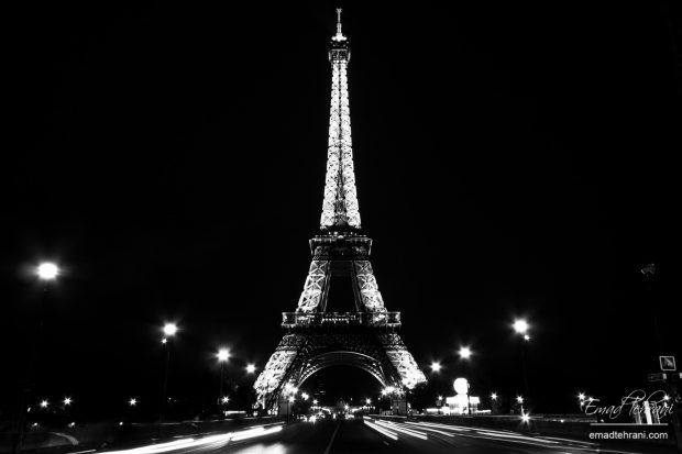 Night lights of Paris and the Eiffel Tower background