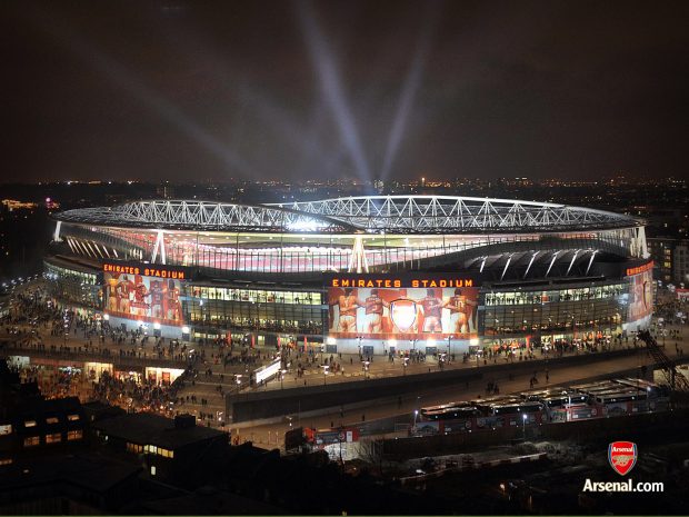 Emirates Stadium lights up the London skyline