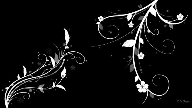 Black and white floral wallpaper.