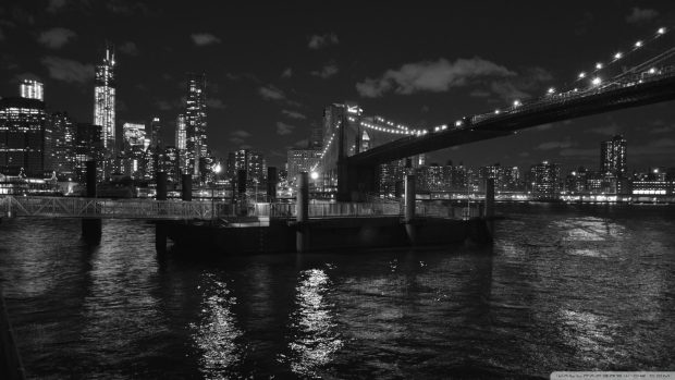 Boar Docks By The Brooklyn Bridge black and white city photos.