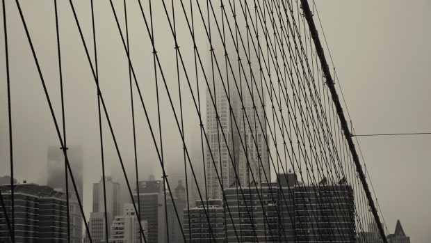 Bridge sky city black and white wallpaper.