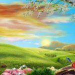 Easter eggs in the spring meadow holiday wallpapers