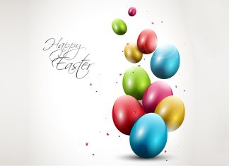 Modern Easter background with colorful eggs