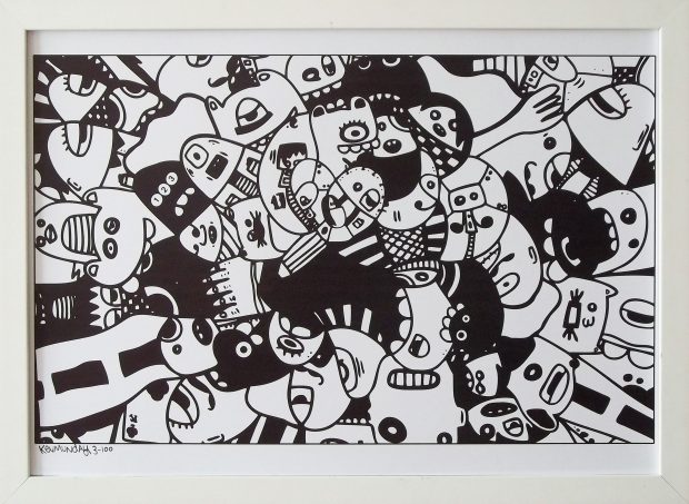 Street graffiti art print bold black and white