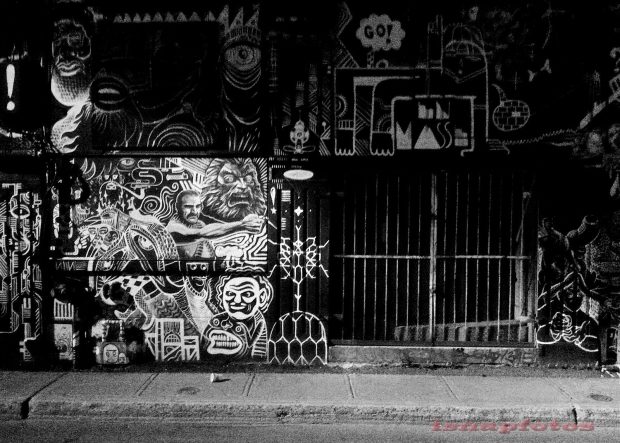 The Montreal Graffiti Series in black and white paint