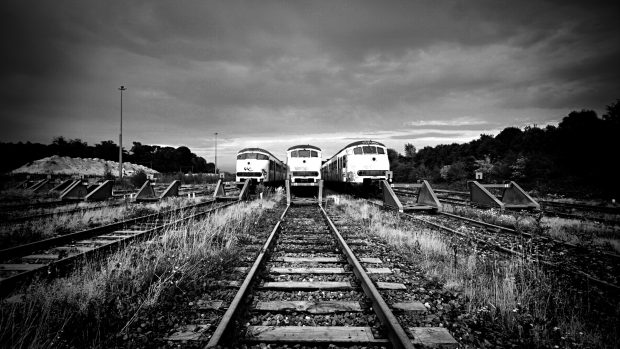 Train railway black and white desktop background.