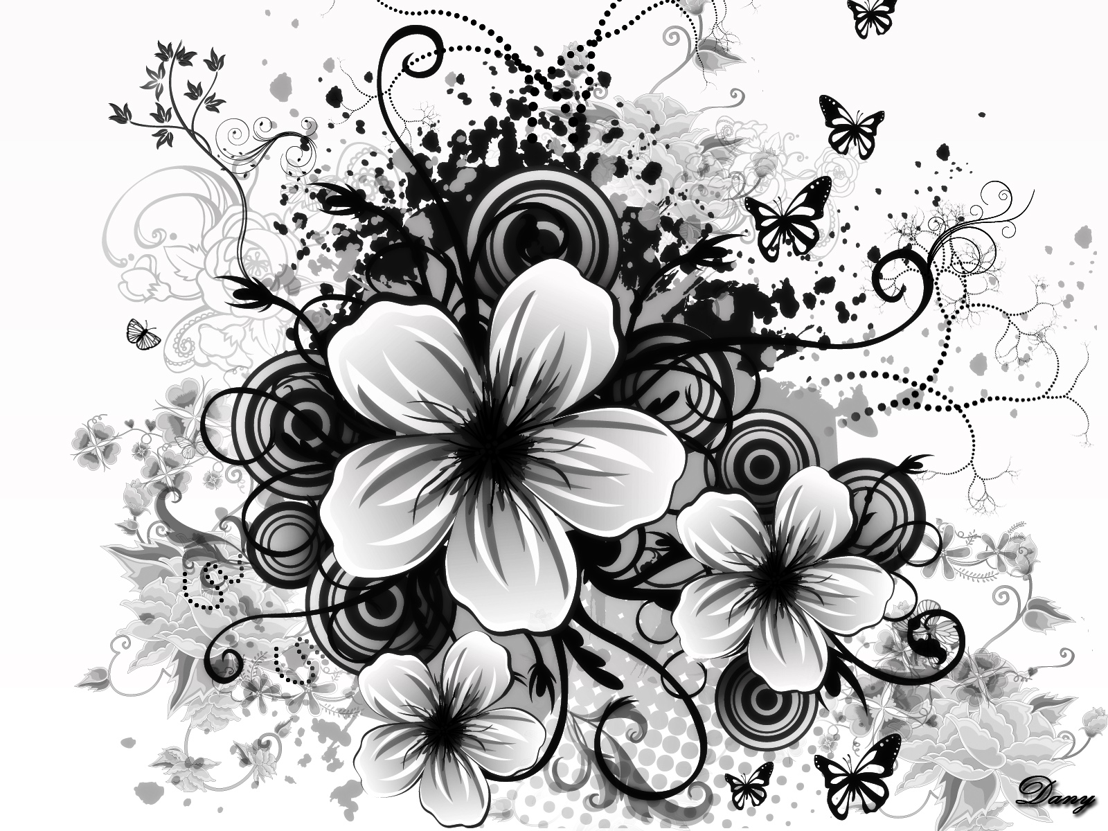 black white wallpaper floral