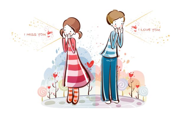 Cartoon vector couple lovers cute girly wallpapers
