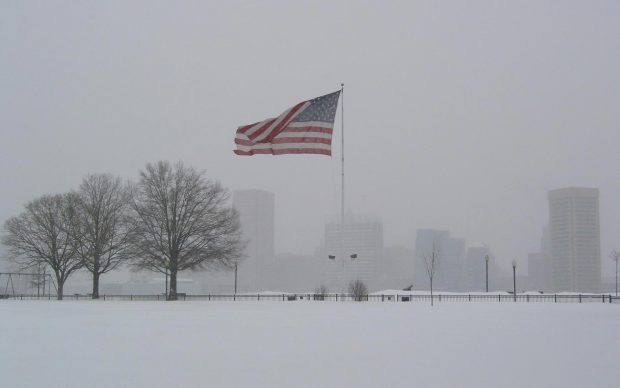 American Flag Snow Winter Wallpaper HD.