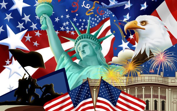 American Flag and Status of Liberty Wallpaper HD.