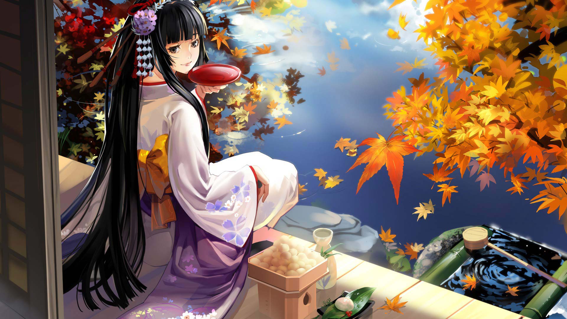 Beautiful Anime Street Scenery Cherry Blossom Kimono 4K Wallpaper 61621