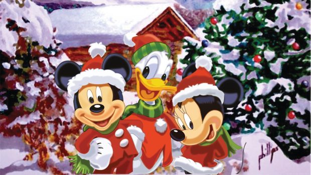 Mickey Mouse Characters Christmas Wallpaper.