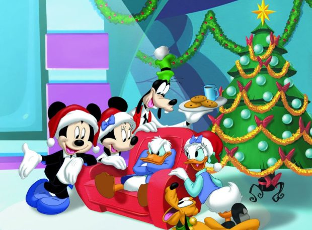 Mickey Mouse Main Characters Christmas Wallpaper.