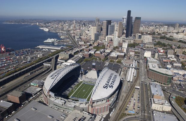 The stadium from the air on a clear day Seattle SEAHAWKS STADIUM Background.