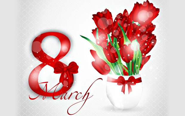 Women’s Day Red Tulips Wallpaper.