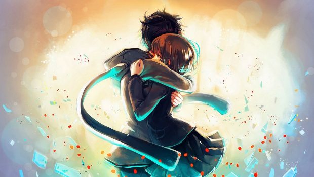 Anime boy girl hug i love you wallpaper.