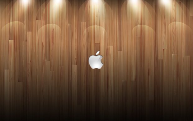 Apple Logo Wood Background Lights Desktop Wallpaper.