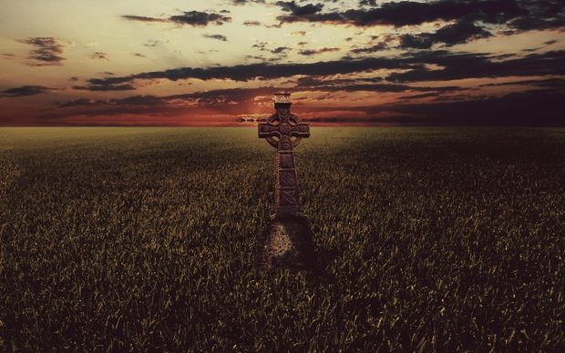 Field grass night shadow cross HD wallpaper background.