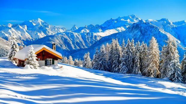 Houses beautiful mountain winter wallpaper HD.