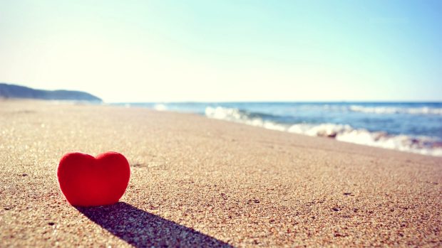 Love Heart on Beach HD Photo Background.