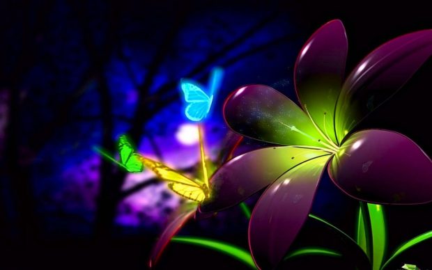 Nice Animated 3D Flower And Butterfly Wallpaper Desktop.