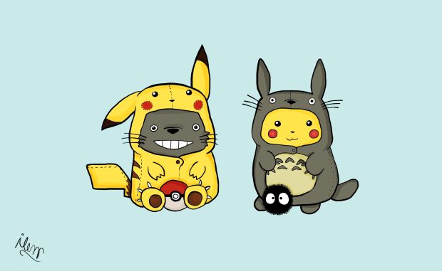 Pikachu totoro crossovers HD wallpaper background.