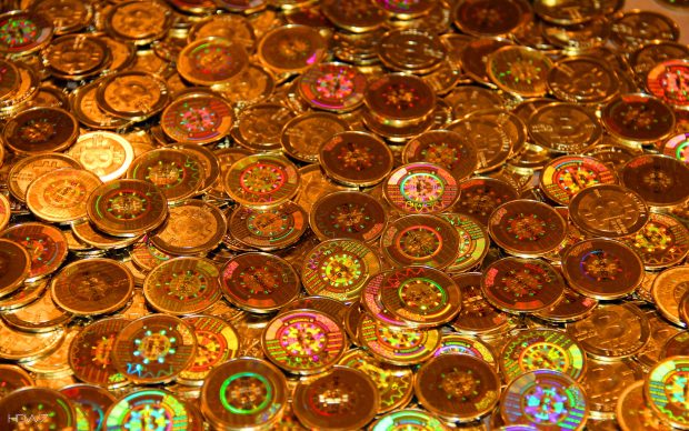 Shiny bitcoin coins money wallpaper HD.