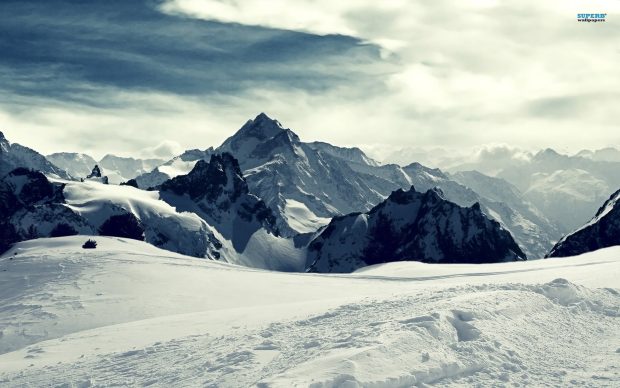 Snowy mountains winter wallpaper.