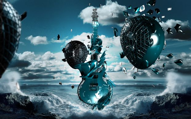 3d Creative guitar desktop wallpaper HD.