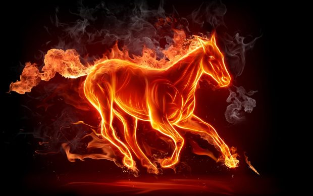 3d Wallpaper of fire effect of horse in photoshop.