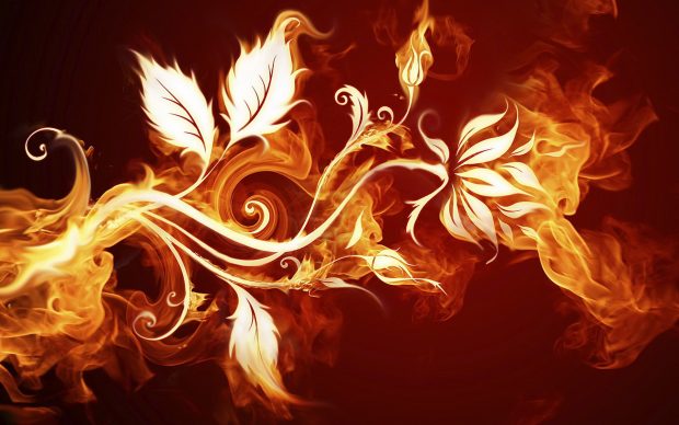 Abstract Fire Leaves and Flowers Wallpaper for Desktop.