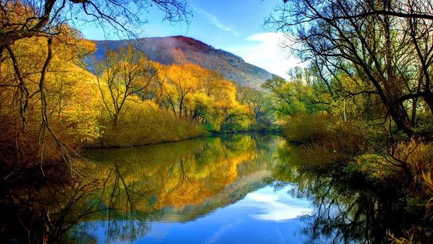 Backgrounds download autumn mountain river.