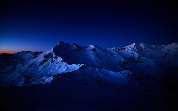 Blue Night HD Wallpaper Snow Mountains Image Widescreen Picture.